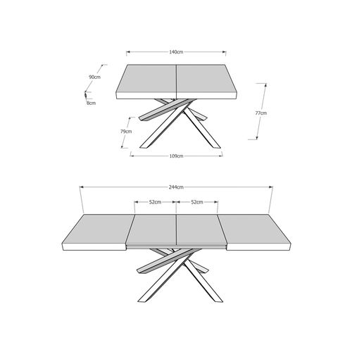 Table Extensible 90x140/244 Cm Volantis Gris Béton Cadre Anthracite