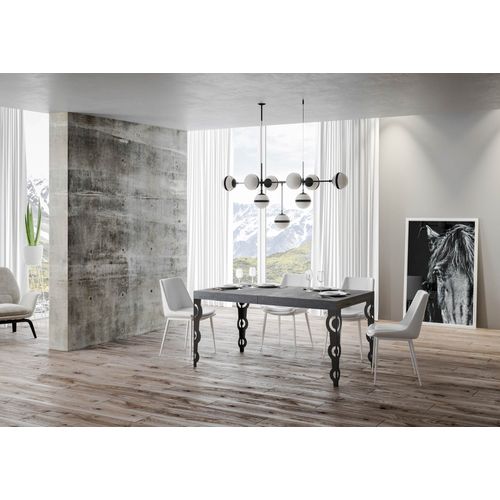 Table Extensible 90x140/244 Cm Karamay Gris Béton Cadre Anthracite
