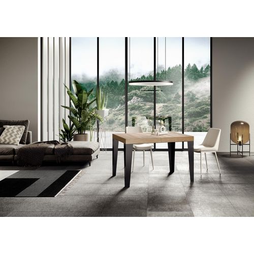 Table Extensible 90x120/224 Cm Flame Chêne Nature Cadre Anthracite