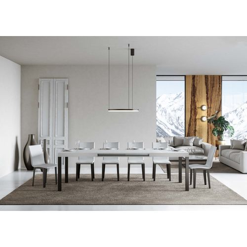 Table Extensible 90x140/244 Cm Everyday Frêne Blanc Cadre Anthracite