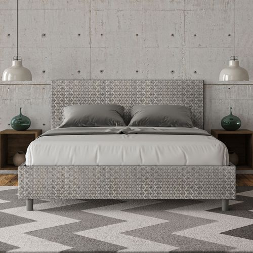 Lit Avec Sommier Rembourré 160x210 Tissu Labirinto 02 Gris Adele