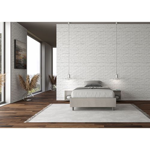 Cadre De Lit 1 Place Et Demi Coffre Rembourré 120x190 Tissu Labirinto 1 Blanc Azelia