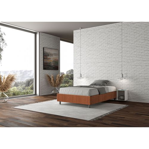 Cadre De Lit 1 Place Et Demi Coffre Rembourré 120x190 Tissu Labirinto 4 Orange Azelia