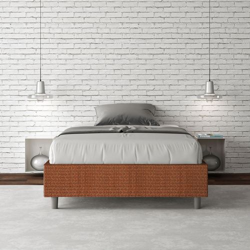 Cadre De Lit 1 Place Et Demi Coffre Rembourré 120x190 Tissu Labirinto 4 Orange Azelia