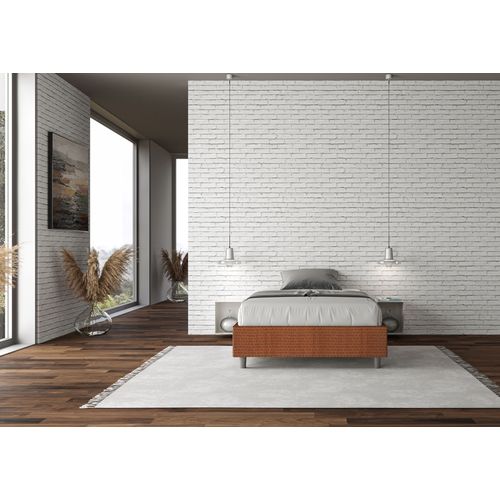 Cadre De Lit 1 Place Et Demi Coffre Rembourré 120x190 Tissu Labirinto 4 Orange Azelia
