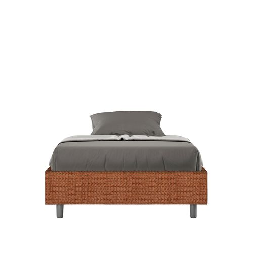 Cadre De Lit 1 Place Et Demi Coffre Rembourré 120x190 Tissu Labirinto 4 Orange Azelia