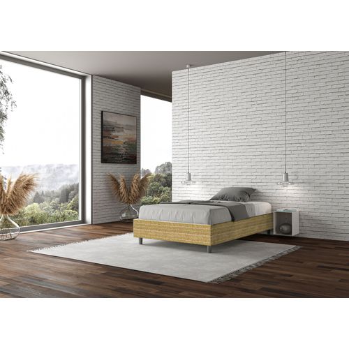 Cadre De Lit 1 Place Et Demi Avec Sommier Rembourré 120x190 Tissu Aragona 3 Jaune Azelia