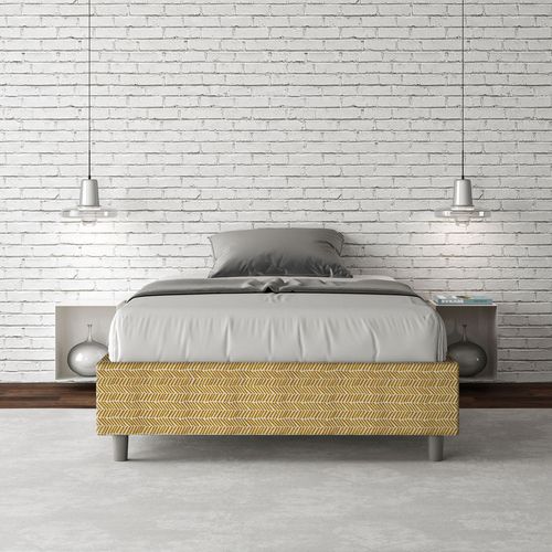 Cadre De Lit 1 Place Et Demi Avec Sommier Rembourré 120x190 Tissu Aragona 3 Jaune Azelia