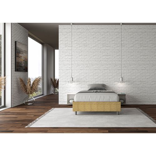 Cadre De Lit 1 Place Et Demi Avec Sommier Rembourré 120x190 Tissu Aragona 3 Jaune Azelia