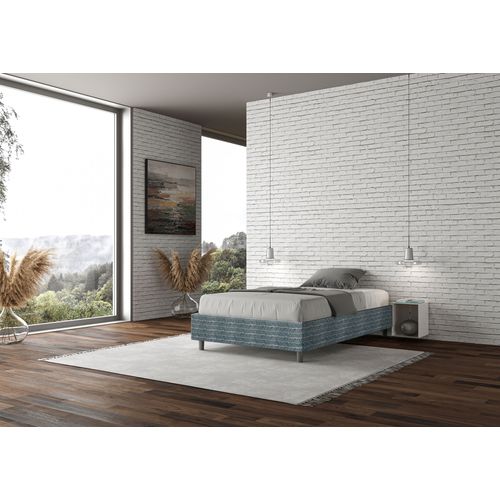 Cadre De Lit 1 Place Et Demi Avec Sommier Rembourré 120x190 Tissu Aragona 8 Bleu Azelia