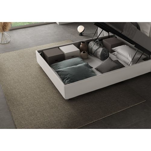 Cadre De Lit 1 Place Et Demi Coffre Rembourré 120x190 Tissu Aragona 1 Blanc Azelia