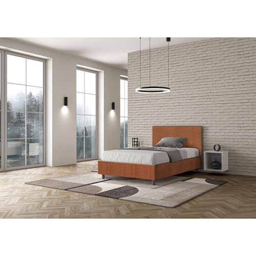Lit 1 Place Et Demi Avec Sommier Rembourré 120x190 Tissu Labirinto 4 Orange Adele