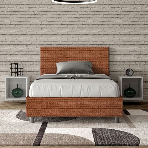 Lit 1 Place Et Demi Avec Sommier Rembourré 120x190 Tissu Labirinto 4 Orange Adele