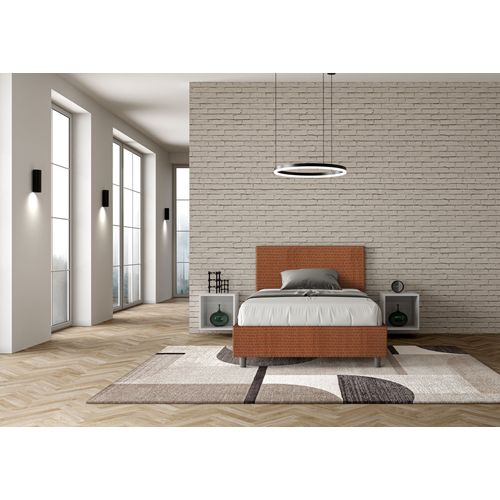Lit 1 Place Et Demi Avec Sommier Rembourré 120x190 Tissu Labirinto 4 Orange Adele