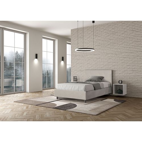 Lit 1 Place Et Demi Coffre Rembourré 120x190 Tissu Labirinto 1 Blanc Adele