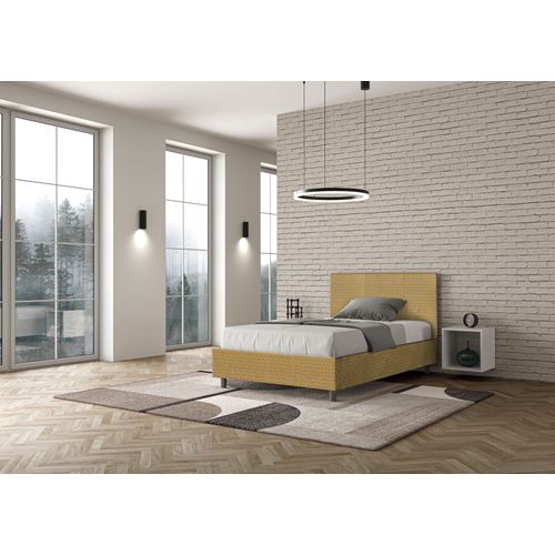 Lit 1 Place Et Demi Coffre Rembourré 120x190 Tissu Labirinto 6 Jaune Adele