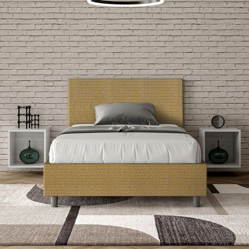 Lit 1 Place Et Demi Coffre Rembourré 120x190 Tissu Labirinto 6 Jaune Adele