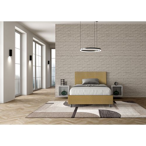 Lit 1 Place Et Demi Coffre Rembourré 120x190 Tissu Labirinto 6 Jaune Adele