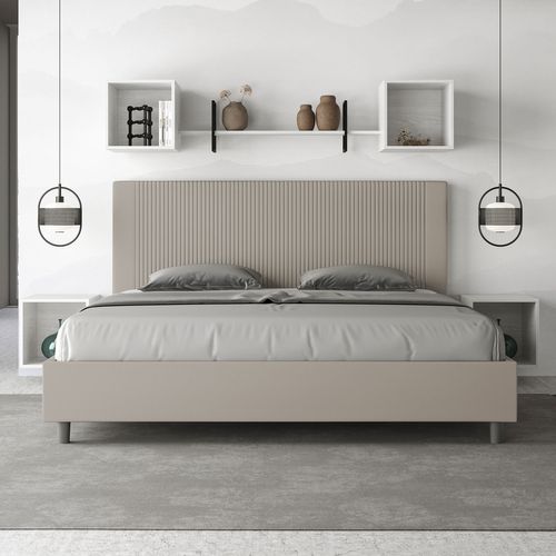 Lit King Size Sans Sommier Rembourré 180x210 Similicuir Taupe Goya