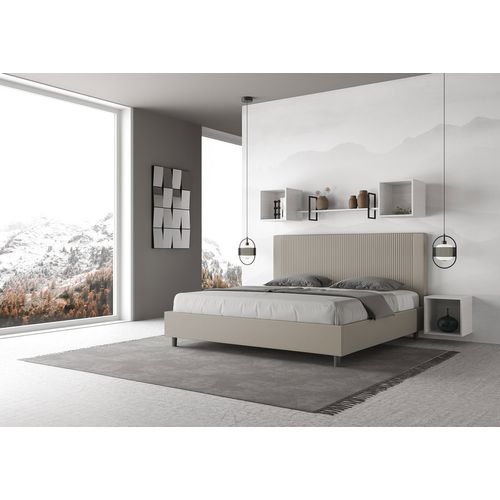 Lit King Size Avec Sommier Rembourré 180x210 Similicuir Taupe Goya