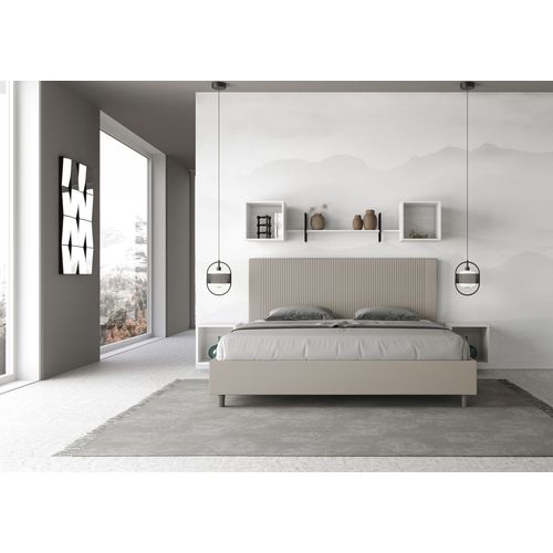 Lit King Size Avec Sommier Rembourré 180x210 Similicuir Taupe Goya