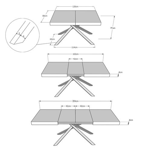 Table Extensible 80x120/204 Cm Karida Gris Béton Pieds Anthracite