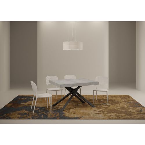 Table Extensible 80x120/204 Cm Karida Gris Béton Pieds Anthracite