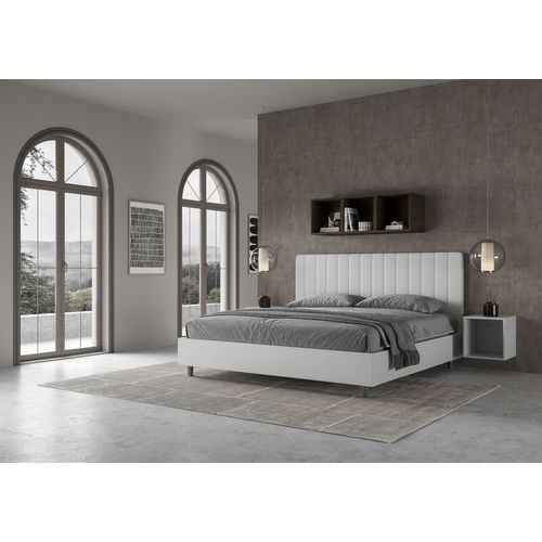 Lit King Size Avec Sommier Rembourré 180x210 Similicuir Blanc Agueda