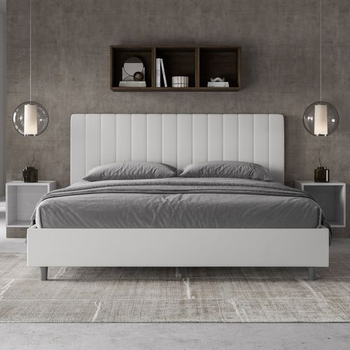 Lit King Size Avec Sommier Rembourré 180x210 Similicuir Blanc Agueda