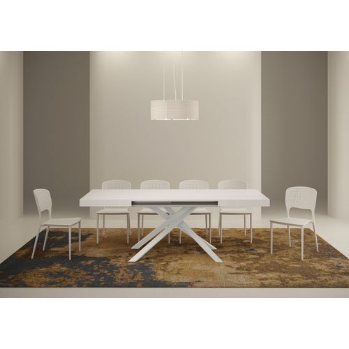 Table Extensible 80x120/204 Cm Karida Frêne Blanc Pieds Blancs