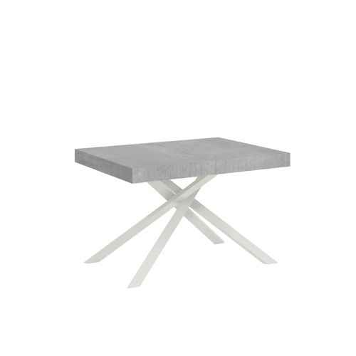 Table Extensible 80x120/204 Cm Karida Gris Béton Pieds Blancs