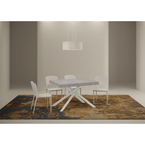 Table Extensible 90x120/224 Cm Karida Gris Béton Pieds Blancs