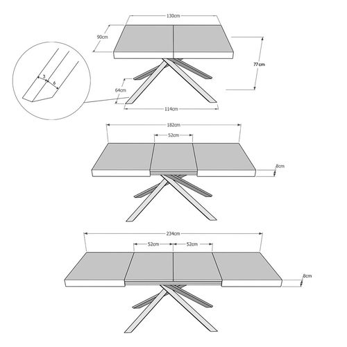 Table Extensible 90x130/234 Cm Karida Chêne Nature Pieds Blancs