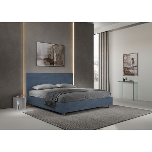 Lit King Size Avec Sommier Rembourré 200x210 Microfibre Bleu Mika