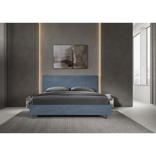 Lit King Size Avec Sommier Rembourré 200x210 Microfibre Bleu Mika