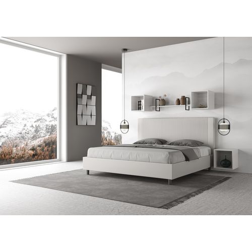 Lit King Size Sans Sommier Rembourré 200x200 Similicuir Blanc Goya
