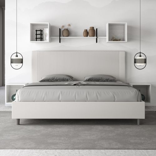 Lit King Size Sans Sommier Rembourré 200x200 Similicuir Blanc Goya