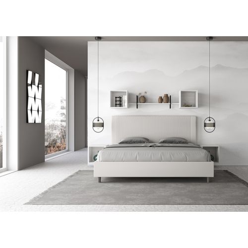 Lit King Size Sans Sommier Rembourré 200x200 Similicuir Blanc Goya