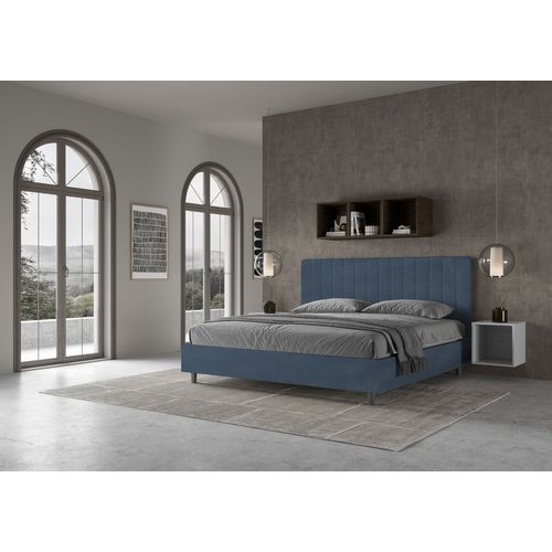 Lit King Size Coffre Rembourré 200x210 Microfibre Bleu Agueda