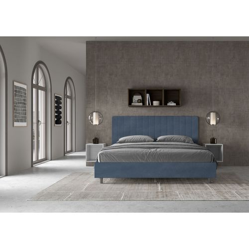 Lit King Size Coffre Rembourré 200x210 Microfibre Bleu Agueda