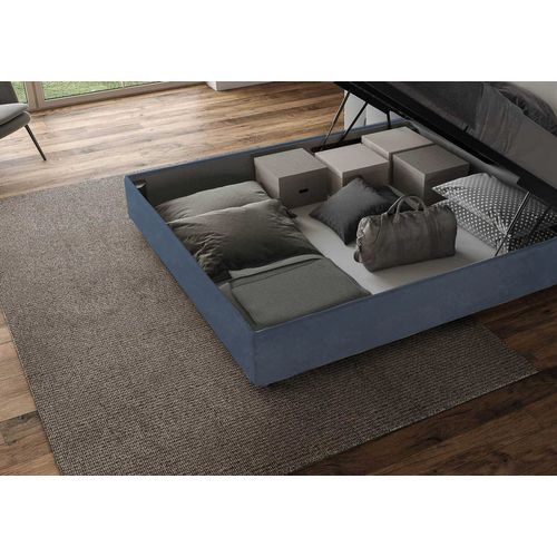 Lit King Size Coffre Rembourré 200x210 Microfibre Bleu Agueda
