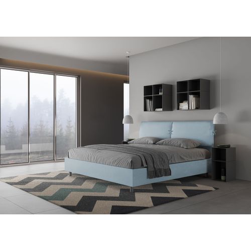 Lit King Size Sans Sommier Rembourré 180x190 Microfibre Bleu Clair Mados