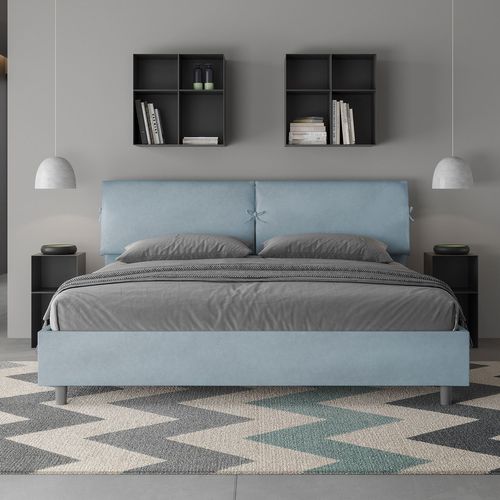 Lit King Size Sans Sommier Rembourré 180x190 Microfibre Bleu Clair Mados