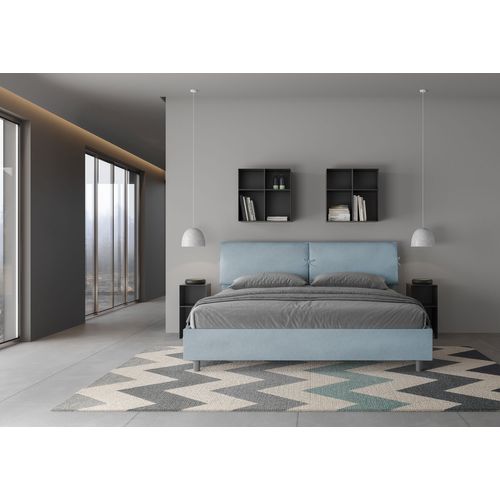 Lit King Size Sans Sommier Rembourré 180x190 Microfibre Bleu Clair Mados