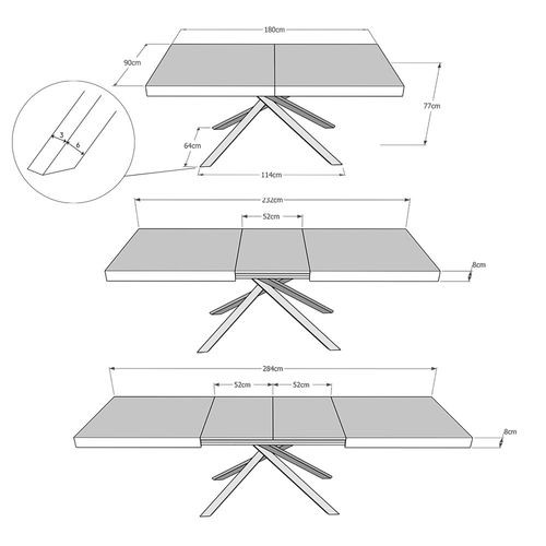 Table Extensible 90x180/284 Cm Karida Evolution Gris Béton Cadre Anthracite