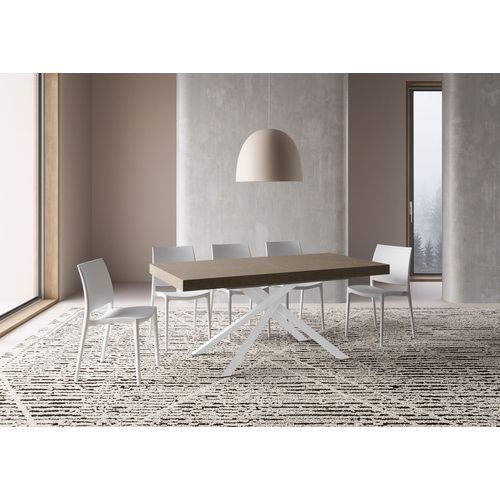 Table Extensible 90x180/284 Cm Karida Taupe Pieds Blancs