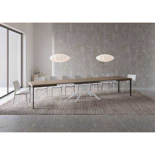 Table Extensible 90x160/420 Cm Karida Taupe Pieds Blancs