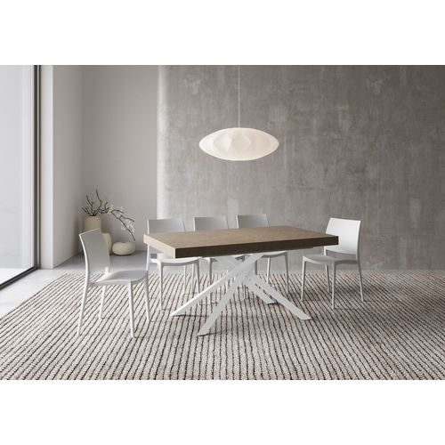 Table Extensible 90x160/420 Cm Karida Taupe Pieds Blancs