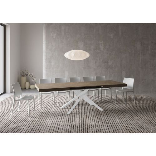 Table Extensible 90x160/420 Cm Karida Taupe Pieds Blancs