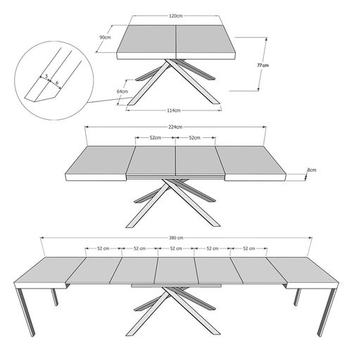 Table Extensible 90x120/380 Cm Karida Evolution Noyer Cadre Anthracite